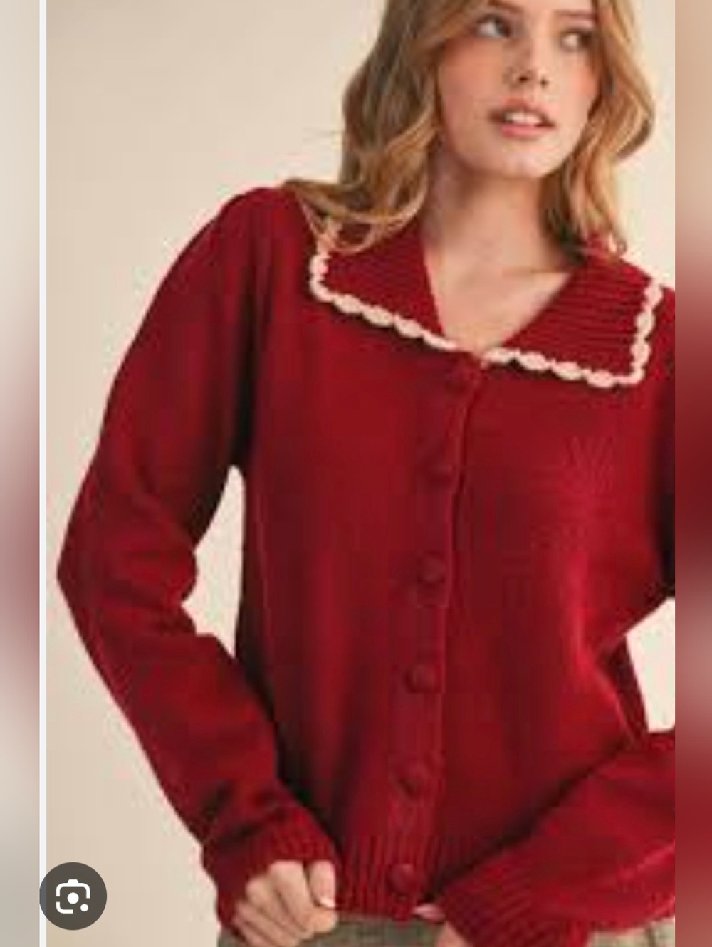 NEW Crochet-Trim Button Cardigan Red